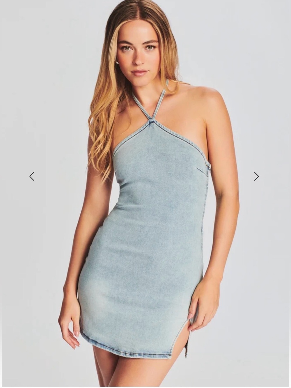 REVOLVE Seroya Sage denim halter dress mini dress slit